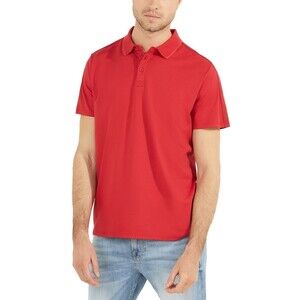 GUESS Men's Slim Fit Logo Taped Tipped Collar Polo Shirt Chili Red Size Medium